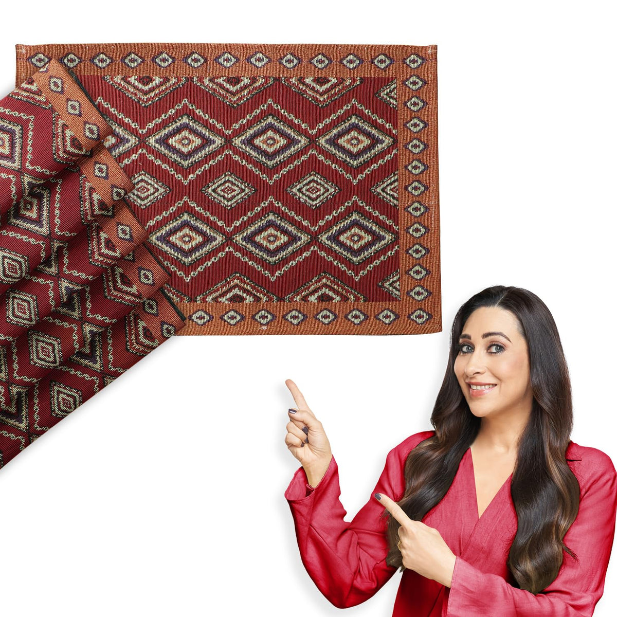 HOKIPO Cotton Jacquard Dinner Table Placemats Set of 4 (12x18 Inches) (IN-530-D2*4) Red Diamond Kafalo