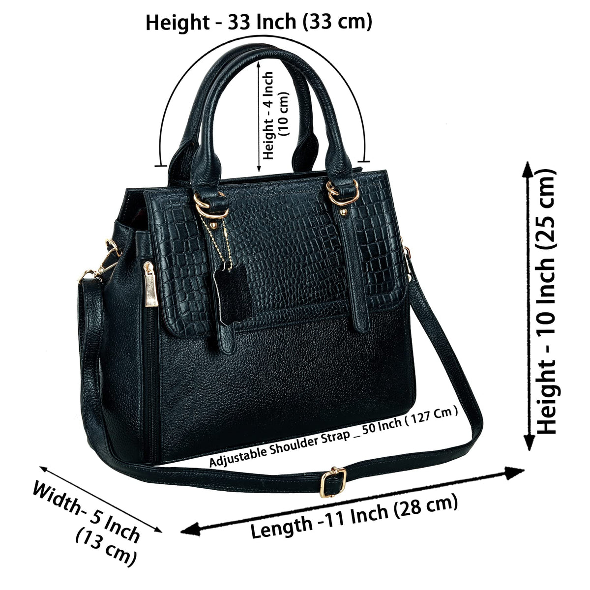 RICHSIGN LEATHER ACCESSORIES Full-Grain Natural Leather Top-Handle satchel Tote Ladies Handbags & Shoulder Sling Bags For Women Office Branded Stylish Latest Size-L-11 X H-10 x W- 5 In (BLACK)