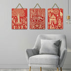 Artvibes Traditional Cultural Wall Art Decorative MDF Wooden Wall Art for Home | Handcrafted Art | Festive Decor | Wall Art Print | Paintings For Wall | Unique Gift Items (WH_96122N), Set of 3