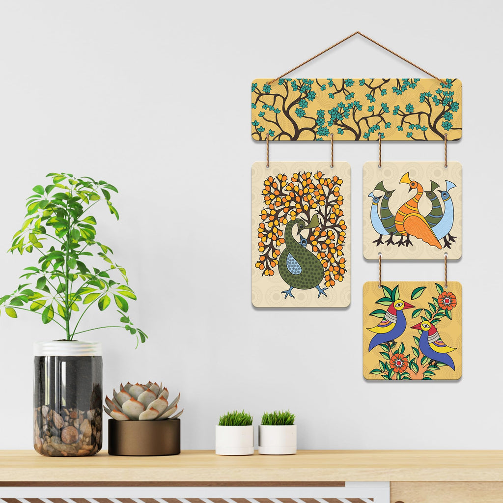 Artvibes Indian Folk Art Peacock & Bird Wooden Art Decoration Item for Living Room | Garden Balcony| Stylish Modern Decor Item | Festive Decor | Aesthetic Wooden Decor | Ideal Gifts (WH_6523N)