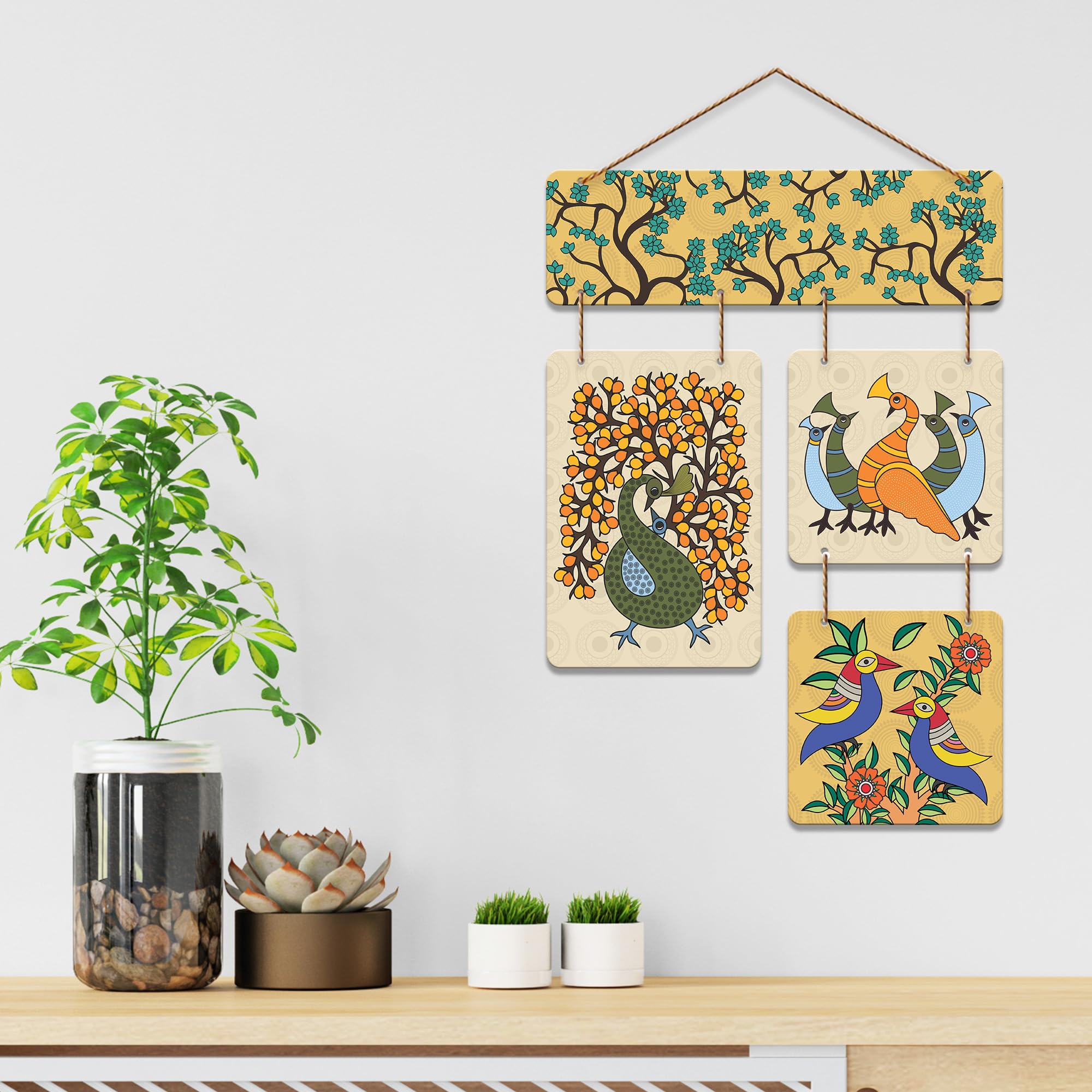 Artvibes Indian Folk Art Peacock & Bird Wooden Art Decoration Item for Living Room | Garden Balcony| Stylish Modern Decor Item | Festive Decor | Aesthetic Wooden Decor | Ideal Gifts (WH_6523N)