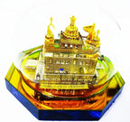 APEROL DESIGN Golden Temple Idol – Pack of 3 Miniatures Under Glass Dome | 24K Gold Plated Decorative Showpiece for Home, Office, Car Dashboard & Gifting | Size: 9×8×7.5 cm Each