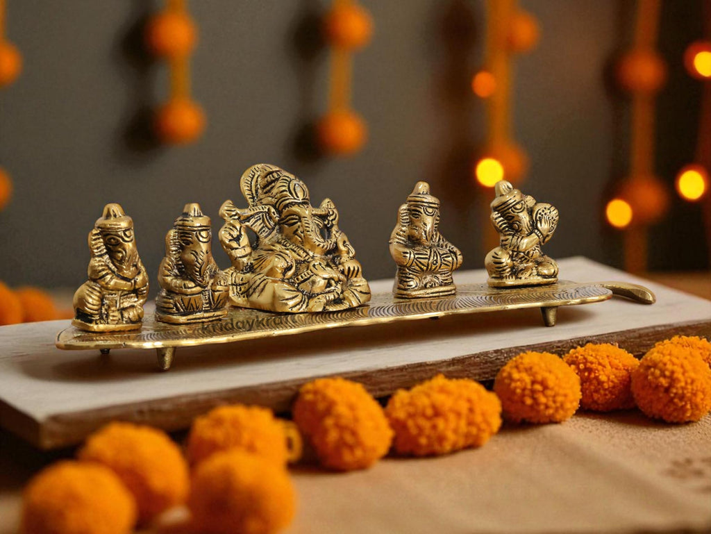 KridayKraft White Metal Gold Plated Ganesha on Leaf with Musical Instrument Metal Statue for Pooja,Home & Office Décor Ganesha Murti Idol,Showpiece Figurines,Religious Idol Decorative Gift Article...