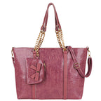 ALIZA Spacious handbag shoulder tote bag with a pouch for Girls and Women (PURPLE)