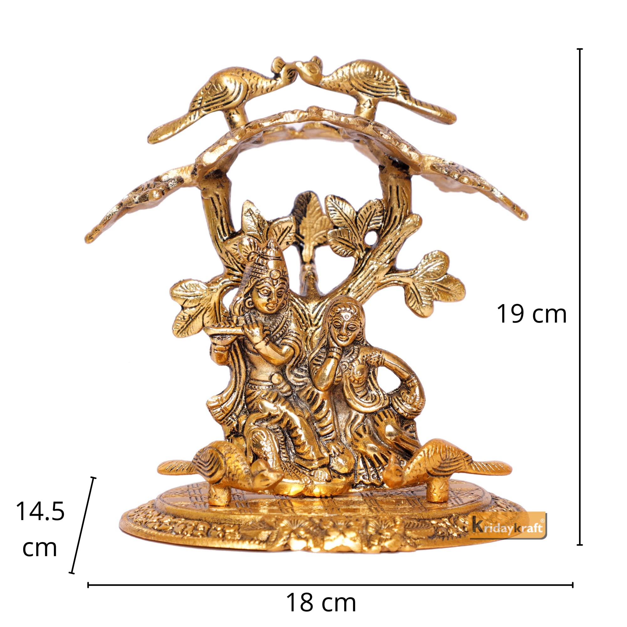 KridayKraft Radha Krishna Playing Flute Under Tree Idol Gold Antique Finish for Home,Office &Table Decorative Gift for Have House Warming, Birthday...