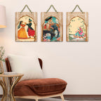 Artvibes Indian Culture Artwork Decorative Wall Art MDF Wooden Wall Hanger for Home | Printed Wall Decoration | Graphic Artwork | Aesthetic Wooden Decor | Sceneries | Ideal Gifts (WH_96125N), Set of 3