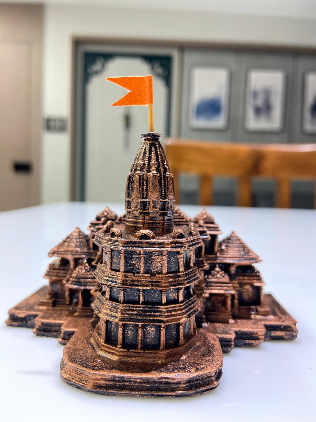 MOBDESK Janmabhoomi Ayodhya Shree Ram Mandir Hindu Temple 3D Model Decorative Showpiece Spiritual Home Office Gift & Car Dashboard Authentic Design Ideal Temple Perfect for Decoration 6 inch - Copper
