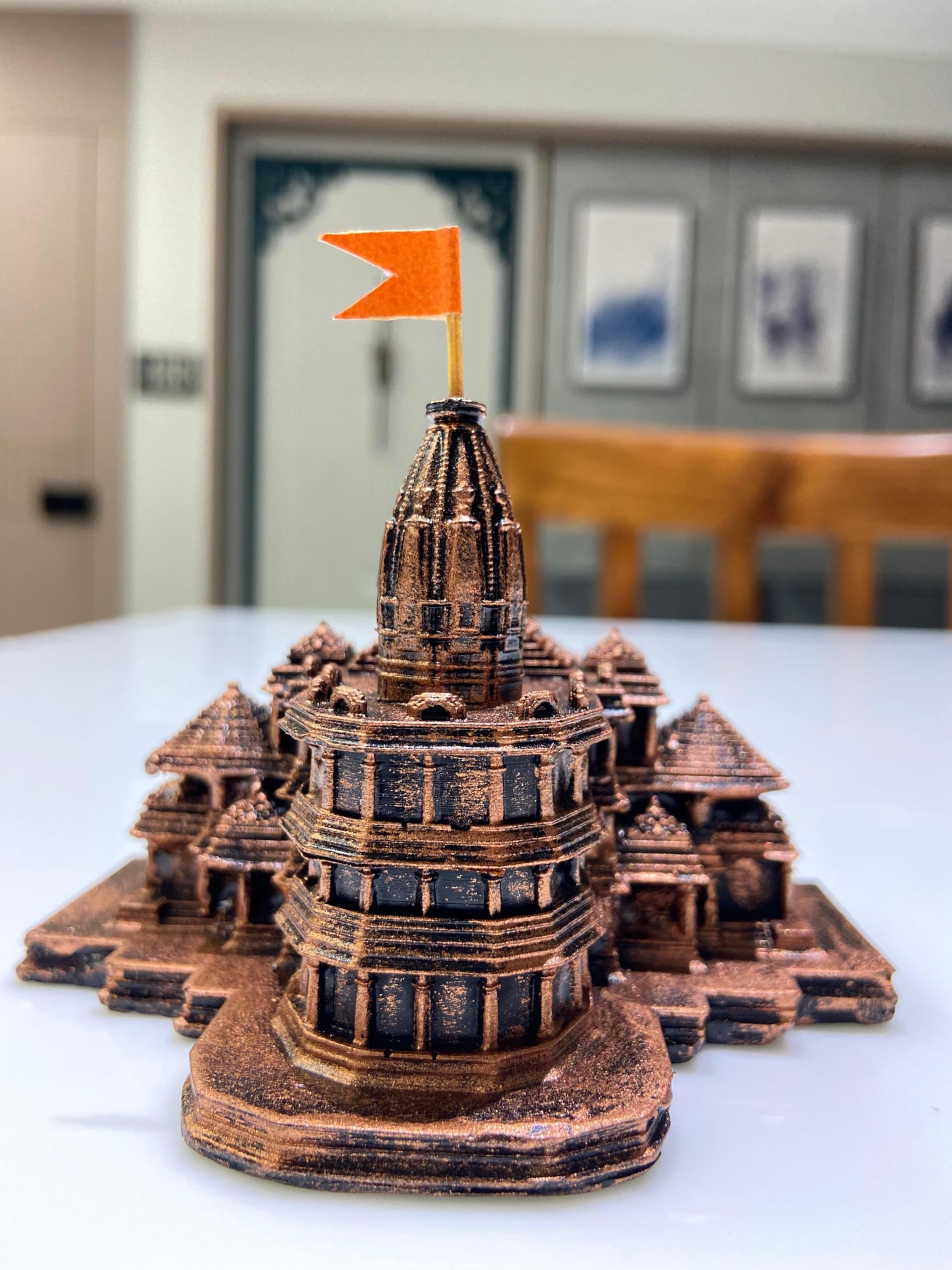 MOBDESK Janmabhoomi Ayodhya Shree Ram Mandir Hindu Temple 3D Model Decorative Showpiece Spiritual Home Office Gift & Car Dashboard Authentic Design Ideal Temple Perfect for Decoration 6 inch - Copper