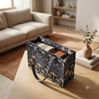 Stylique Large Canvas Jute Cotton Tote Handbag | Stylish Women Shoulder Bag | Premium Office Laptop Shopper with Zipper | Reusable College Travel Casual Work Purse (Blue)