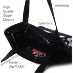 SKAPADORO Canvas Big Zip Handbag Tote,100% Cotton, Inner pocket, Unisex Embroidered Comfortable Bag for Travel Office Beach Shopping, Easy to Wash Trendy Everyday Shoulder Bag (Flowers)