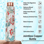 MERCAPE® Pure Copper Water Bottle 950 ml with Leak Proof Lid | Printed Floral Design Copper Bottle for Home, Office, Gym & Yoga | BPA Free Reusable Ayurvedic Water Bottle for Daily Use