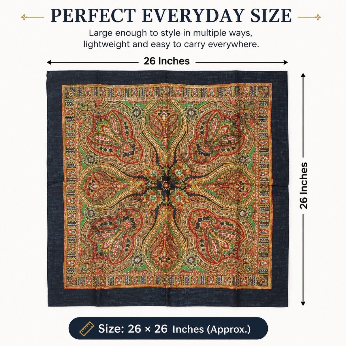 RiddhiInfotech Uttarakhand Pahadi Printed Square Scarf for Women | 26 x 26 Inch Traditional Head Scarf | Vintage Hair Wrap, Bandana, Neck Scarf & Stylish Fashion Accessory | Multicolour