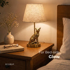 BEHOMA Jaguar Table Lamp with Antique Metal Base & Fabric Shade