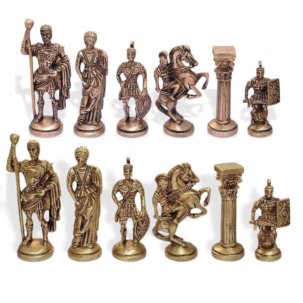 Svarup 16x16 Wooden Folding Chess Game Board Set+ Brass Roman Figure Pieces for Gifting, Home Decor & Playing.