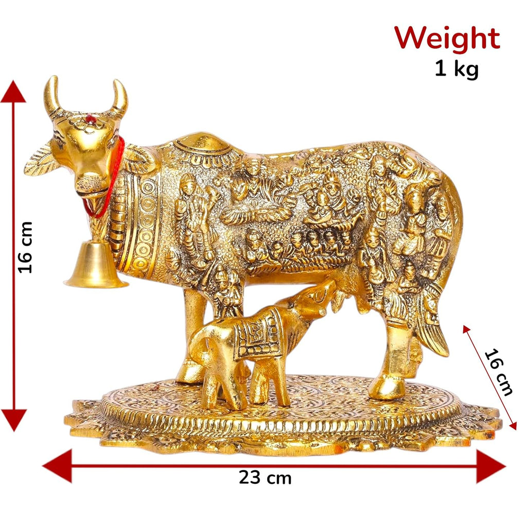 Kamdhenu Cow with Calf Idol for Home Decor | Metal Cow Statue with Intricate Embossed Design | Vastu & Pooja Decorative Showpiece | Temple, Office, Housewarming & Gift Item