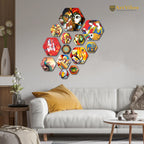 Artvibes Indian Folk Art Hexagon Shape MDF Wooden Wall Decor Items | Living Room | Office | Cafe | Scenery For Drawing Room | Wall Art Print | Artworks Hangings | Ideal Gifts (WPS_216N), Set of 13