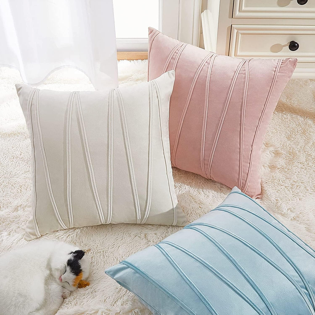 Khooti Velvet Striped Cushion Cover Pack of 1-32X32/81X81 Cm | Baby Pink | Soft Pillow Covers Cushion Case for Sofa Bedroom Living Room Chair Car, Cushion Cover with Zig Zag Pattern