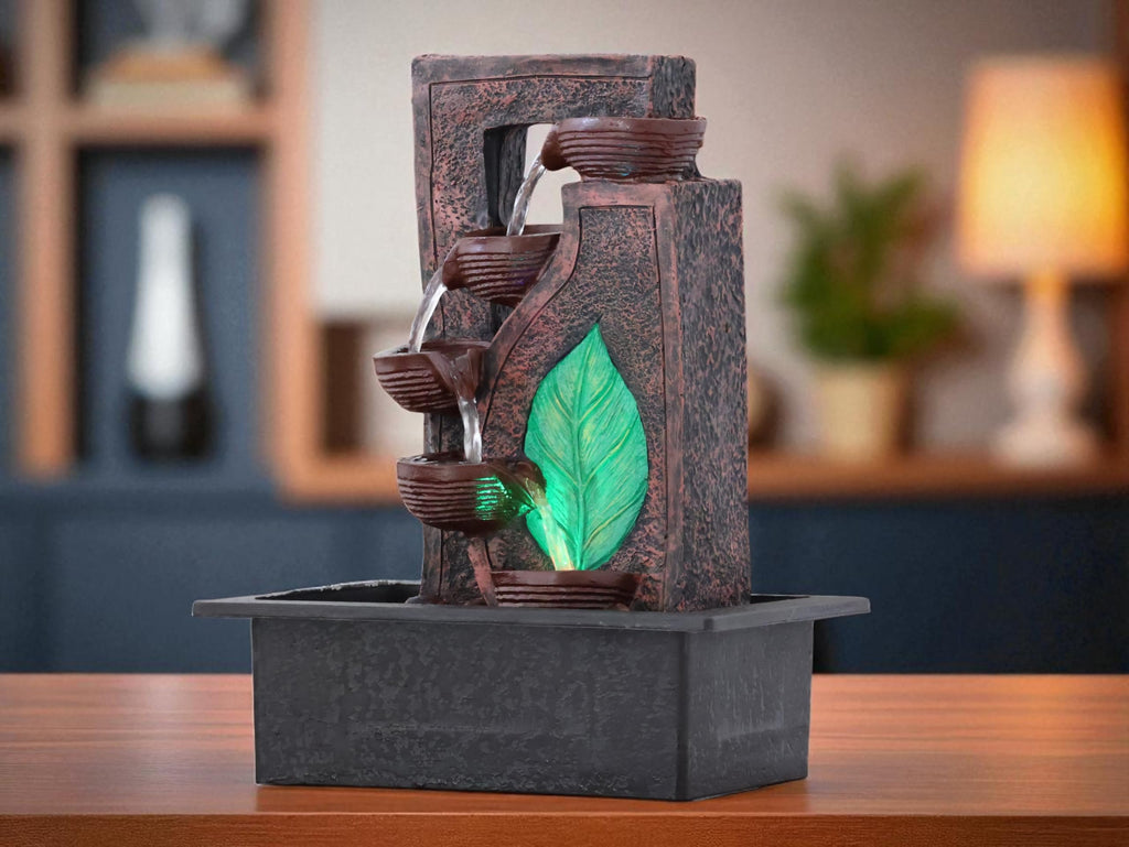 KridayKraft Decorative Waterfall Design Table top Colour Changing Lights Fountain Polyresin Showpiece for Home Garden Living Room Decor Decoration Gift Items, 40 CM 1.9 kg