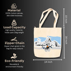 snapiq COTTON 350 GSM Canvas Tote Bag for Women and Girls Thick Fabric with Zipper (Cotton Canvas, Kolkata Art)
