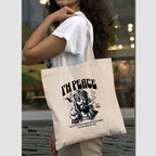 Peach Blossom Printed Cotton Zipper Tote Bags | CBAG - WHT-I M PEACE