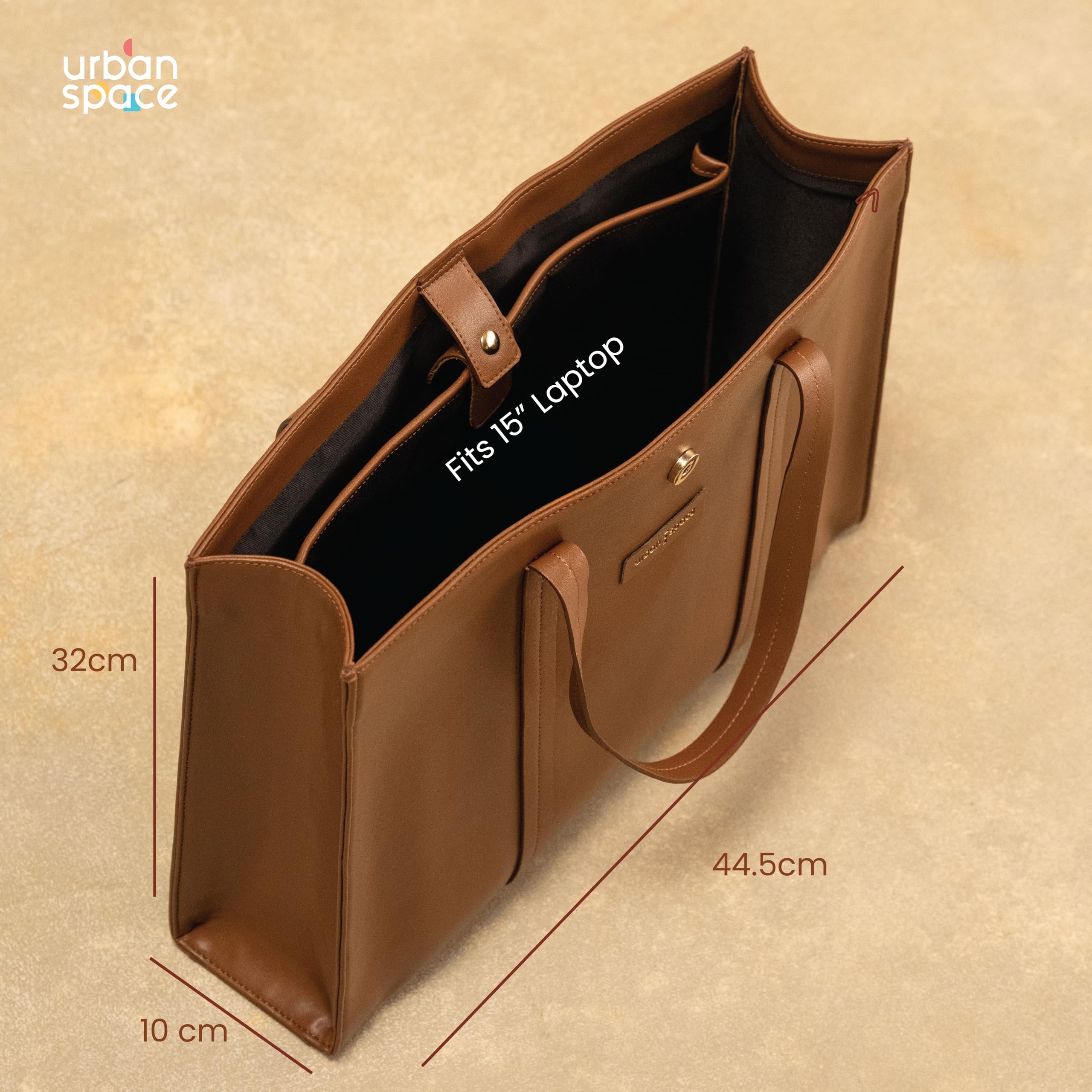 Urban Space Vegan Leather Women Tote Bag with Laptop compartment, Handbag for Work, Ladies purse, Stylish Shoulder Bag, Laptop ipad Bags For Office Use, Gift for Women (Luna Tote Dark Tan)