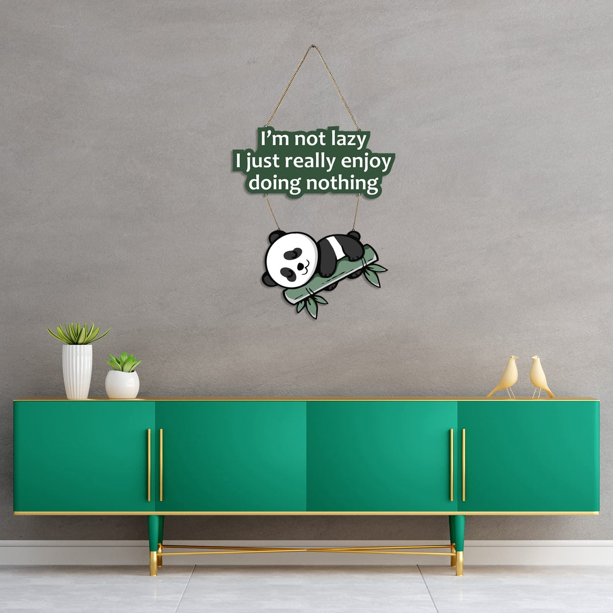 Artvibes Lazy Panda Decorative MDF Wooden Art for Home | Quotes Decor Item | Craft For Everyone | Printed Wall Decoration | Wall Illustrations | Graphic Art | Unique Gift | Cafe Decor (WH_5701N)