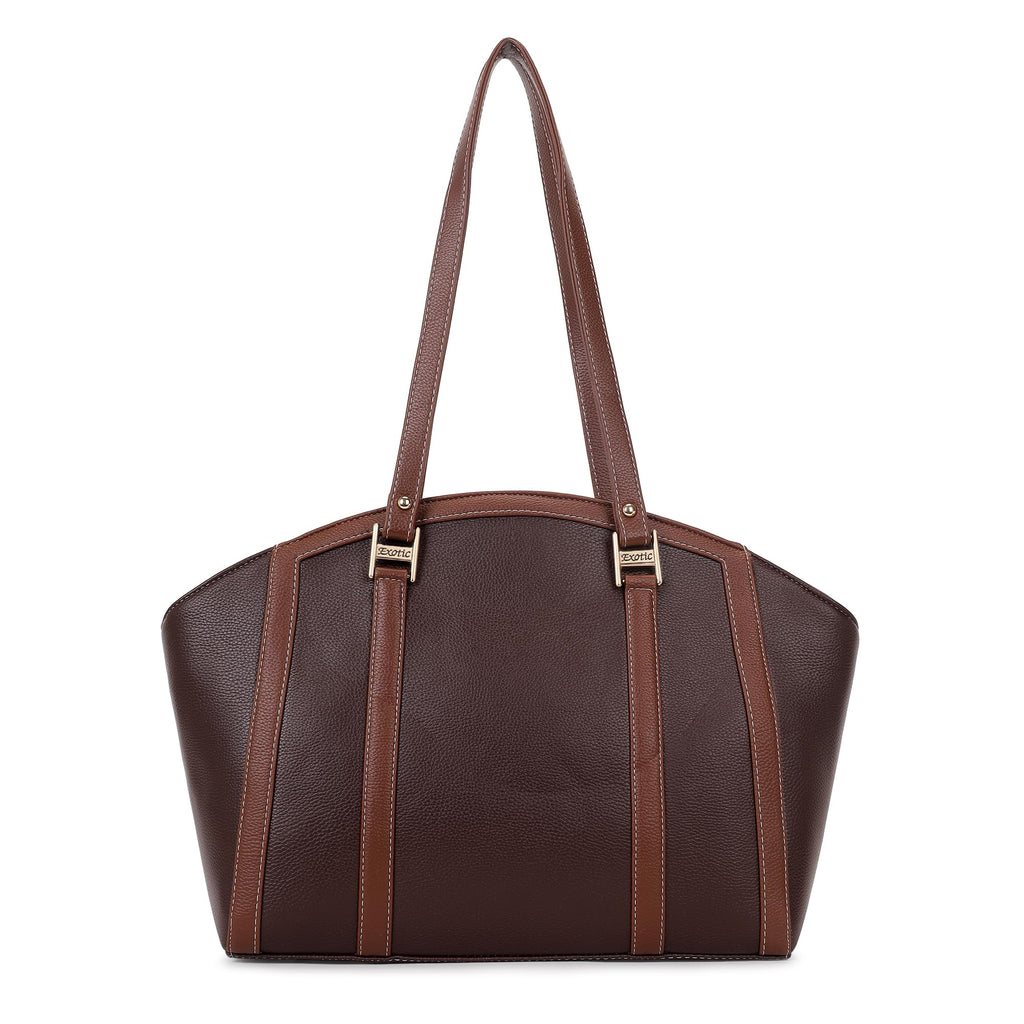 EXOTIC Shoulder Handbag for Women, Classic Fashion Design with Contrast Stitching (Brown)