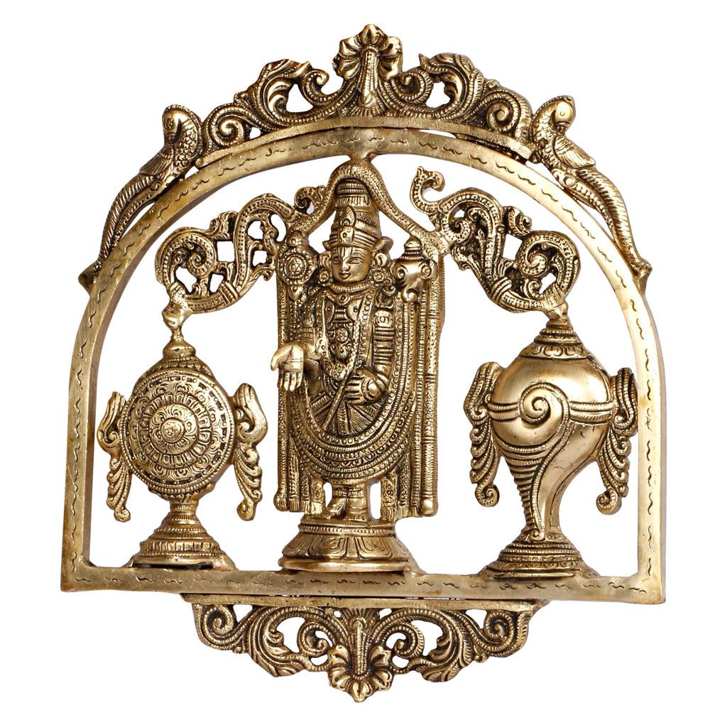 ARTVARKO Brass Lord Tirupati Balaji Lord Sri Venkateswara Balaji with Shankh Chakra Namah Wall Hanging Idol Showpiece Home Décor 13 Inch