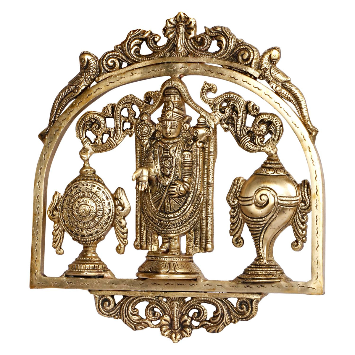 ARTVARKO Brass Lord Tirupati Balaji Lord Sri Venkateswara Balaji with Shankh Chakra Namah Wall Hanging Idol Showpiece Home Décor 13 Inch
