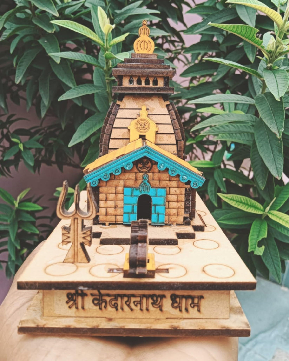 ANI DIVINE Shri Kedarnath Dham Colored Temple Mandir Small with Nandi, Trishul Attached 3D Handmade Temple Home,Temple, cardashboard,Gift