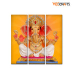 VIBECRAFTS Beautiful Ganesha 3 Pieces Canvas Wall Painting Fitted With Wooden Frame For Home | Office | Living Room | Gifts (PTVC3Pcs1_9564)