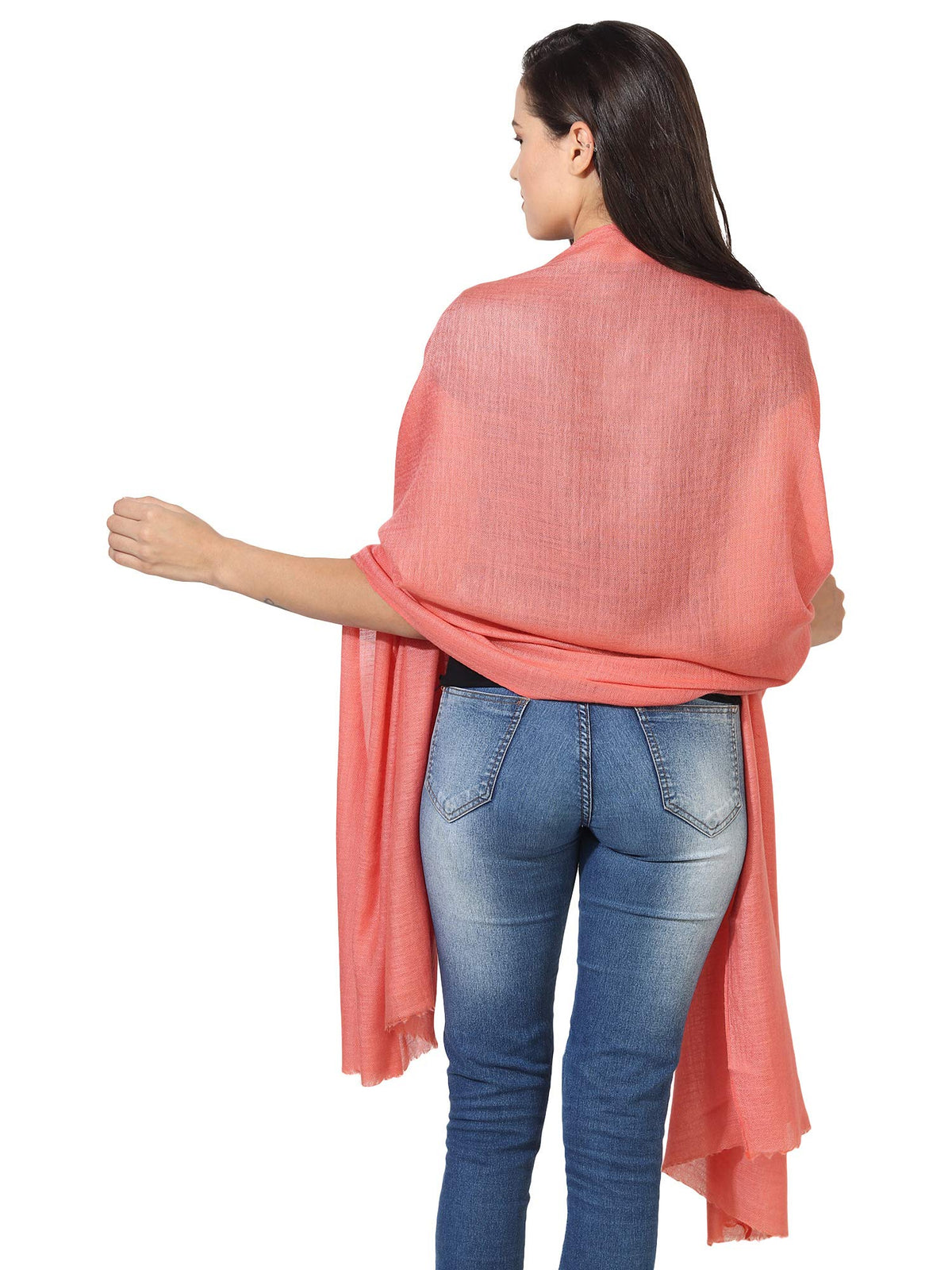 MUFFLY Women's Solid Blended Shawl (MW-20_Peach_Free Size)