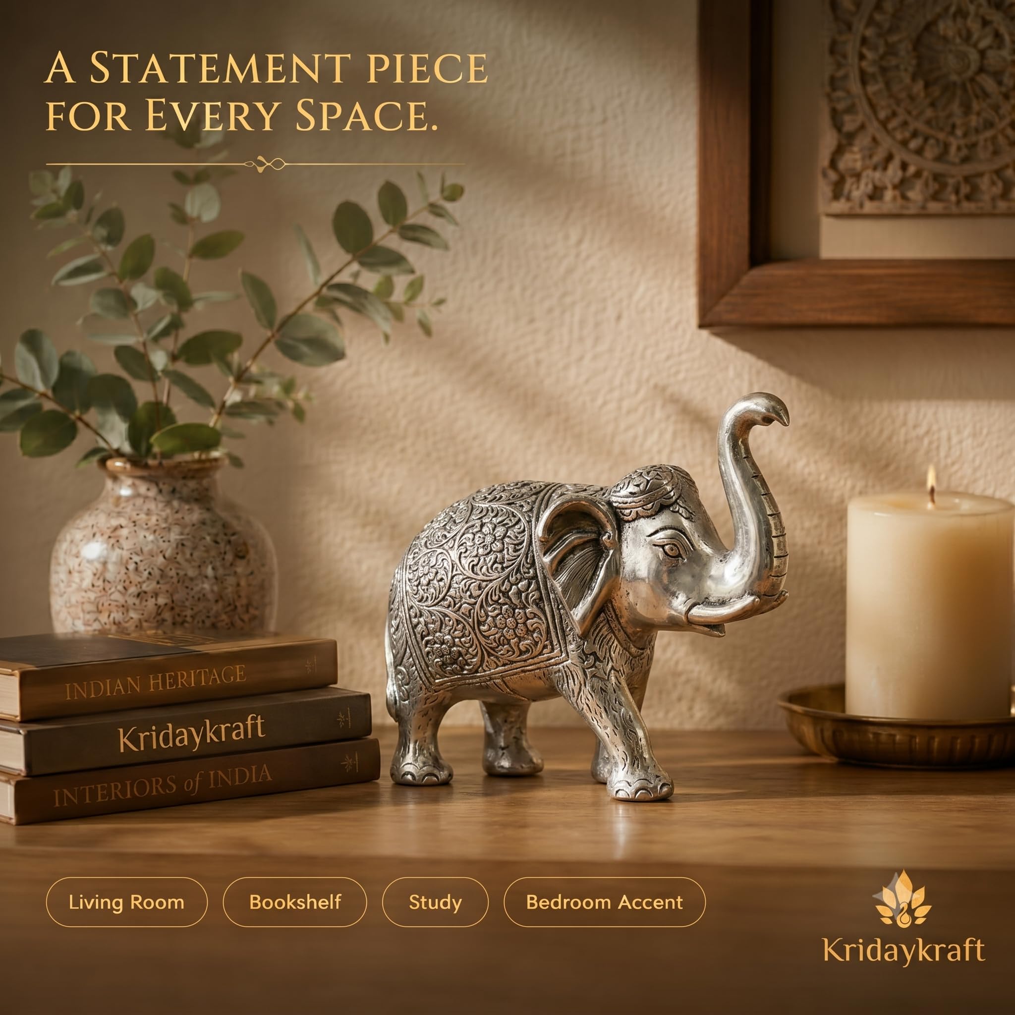 KridayKraft Metal Elephant Silver Color for Showpiece Enhance Your Home,Office & Table and Gift for Have House Warming Anniversaries, Birthday..