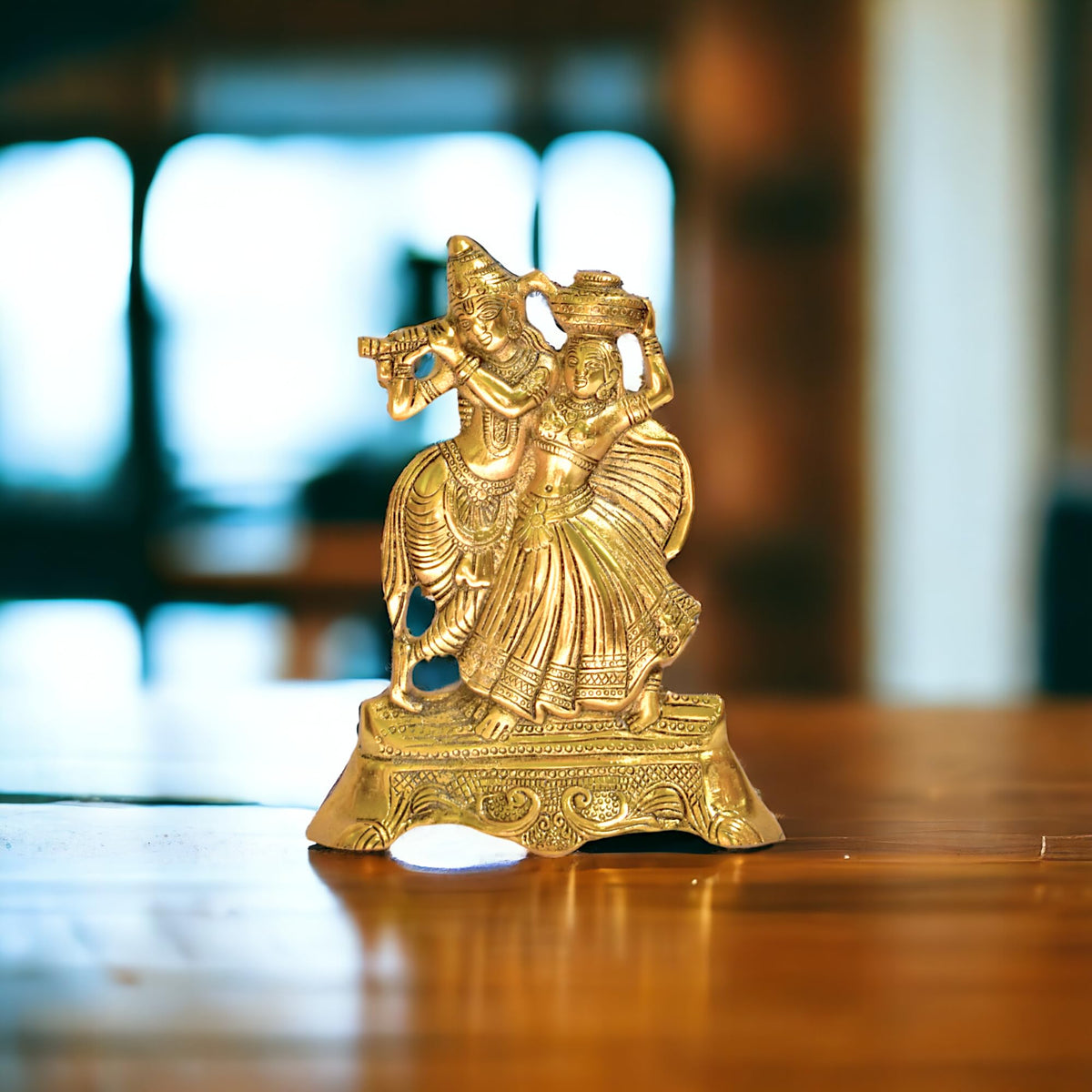 KridayKraft Aluminium Gold Plated Radha Krishna Idol Statue Showpiece - Decoration Items for Home Decor Living Room Mandir Temple Pooja Room Table Top Office