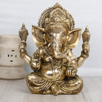 ARTVARKO Brass Ganesha Bhagwan Idol Taj Ganesh Statue Ganpati Murti for Temple Puja Home Entrance Decor Luck Gift Height 9 Inch