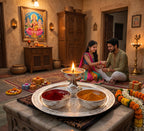 KridayKraft Silver Plated Pooja Thali Set with Swastik Design - Includes Diya and 2 Bowls for Puja, Diwali, and Gifting (19 cm Plate, 110g)