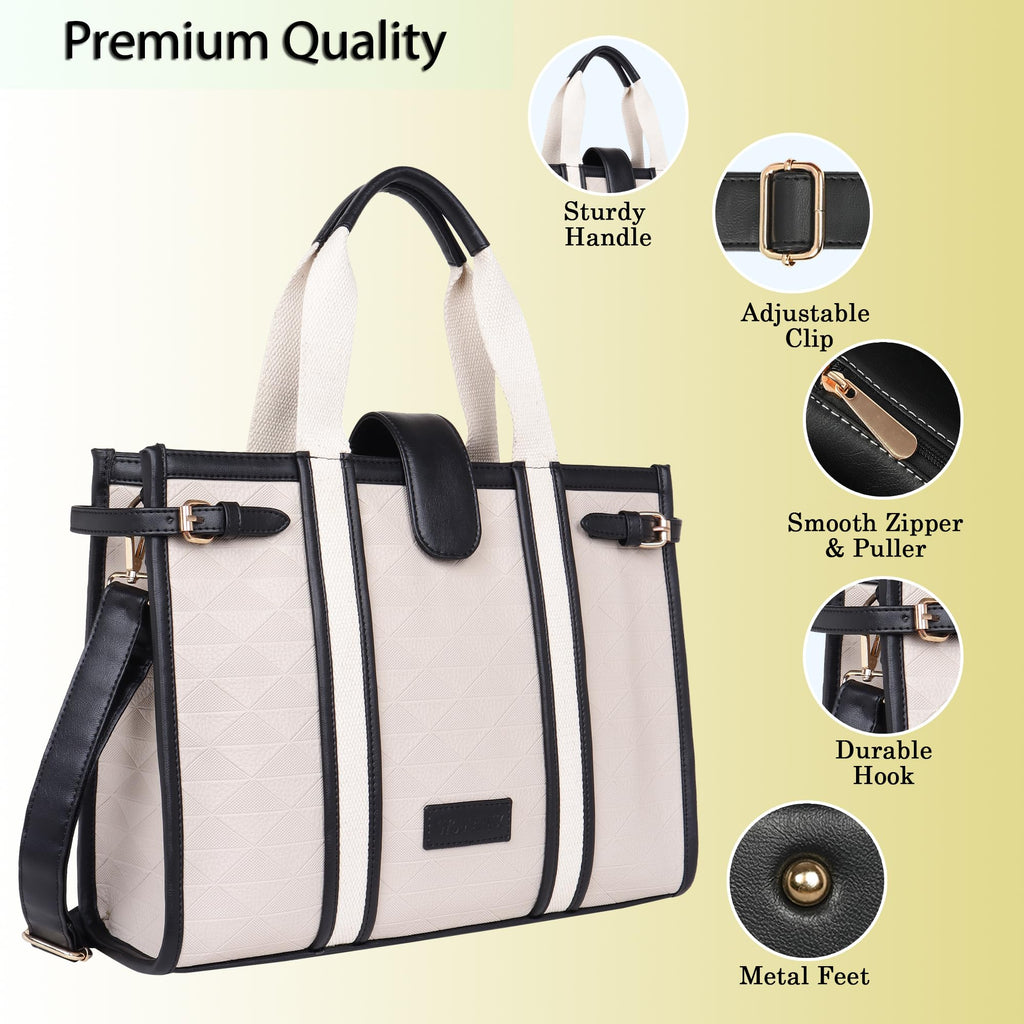 Womanix PU Laptop Tote Bags for Women, Work Bag,15 inch tote for Women, Large Capacity Handbag for Office, School, Travel, Teacher Purse, Marketing (Beige Tan)