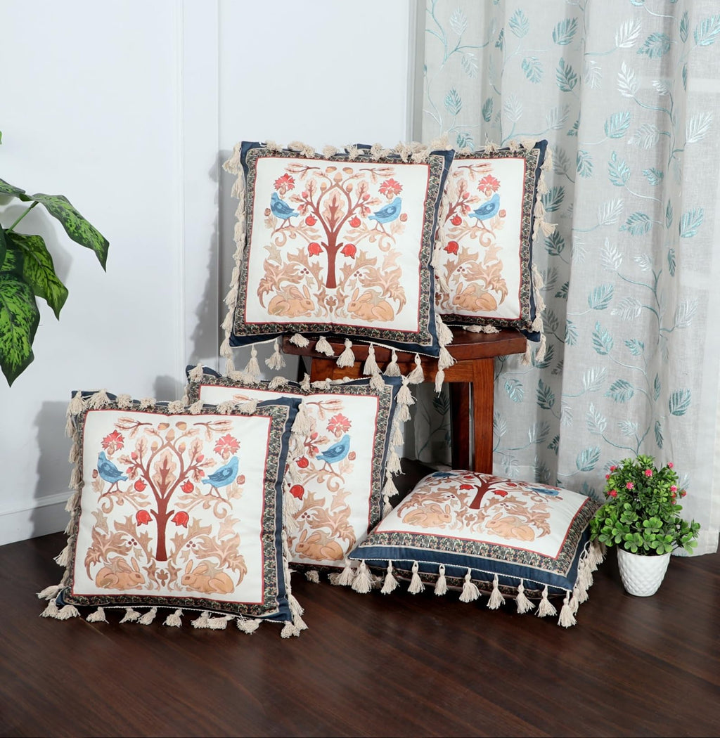 ishro home Premium Cushion Cover 16 inch x 16 inch | Set of 2 – Soft European Standard Fabric, Frill Design, Machine Washable | (2, Tree of Life, 16x16 Inch)