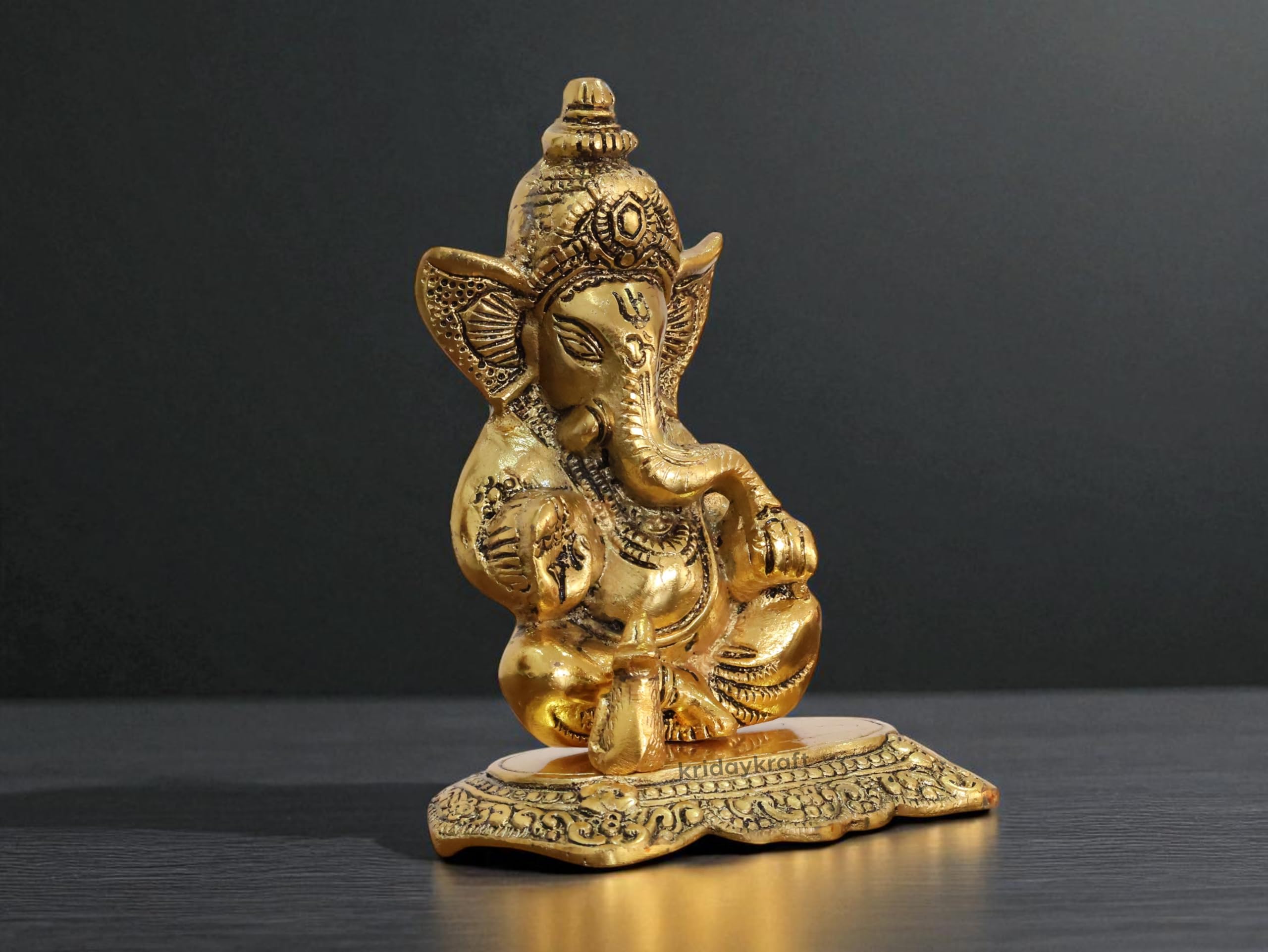KridayKraft Ganesha Metal Action Statue,Ganpati Murti For Pooja Room & Decor Your Home,Office,Religious Idol Gift Article,Showpiece Figunrines..., 8 Centimeters, Gold