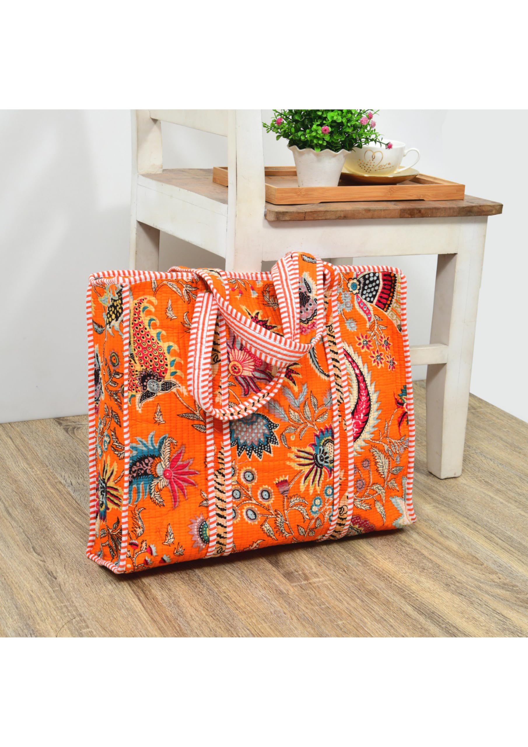 Yda fashion Quilted Cotton Tote Bag – Reusable Large Shopping Bag for Women & Men, Lightweight Eco-Friendly Grocery Tote with Printed Design, Shoulder Bag for Travel, Beach & Daily Use