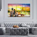 VIBECRAFTS Couple Watching Sunset Paris 5 Pieces Canvas Wall Painting For Home | Office | Living Room | Gift (PTVC5Pcs4_8524)