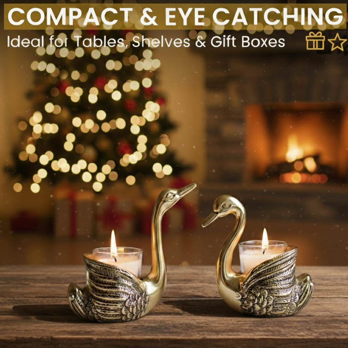 RAYLUXE Gold Aluminium Swan Pair Candle Holder for Good Luck | Wedding, Anniversary & Valentine’s Day Gift for Couples | Feng Shui Love Showpiece for Home Decor (Glass & Candles Not Included)