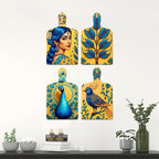 Artvibes Peacock Bird & Beautiful Women Traditional Modern Art Wooden Art Decoration Item for Home | Wall Accent | Sceneries | Wall Illustrations | Graphic Artwork | Gift Items (WH_5633N), Set of 4