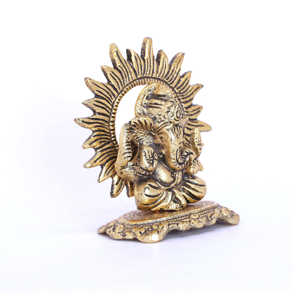KridayKraft Mini Ganesh ji with chakar Antique Finish,Metal Ganesha Statue,Ganpati Murti Idol for Pooja & Home,Office Décor Ganesh Idol for Car Dashboard Religious Showpiece for Decoration
