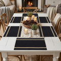 YELONA Placemats Set of 6, Heat-Resistant Woven Vinyl Table Mats, Non-Slip & Washable Dining Tablemats for Kitchen & Dinner Decor, Black & Beige (45cm x 30cm) Kafalo