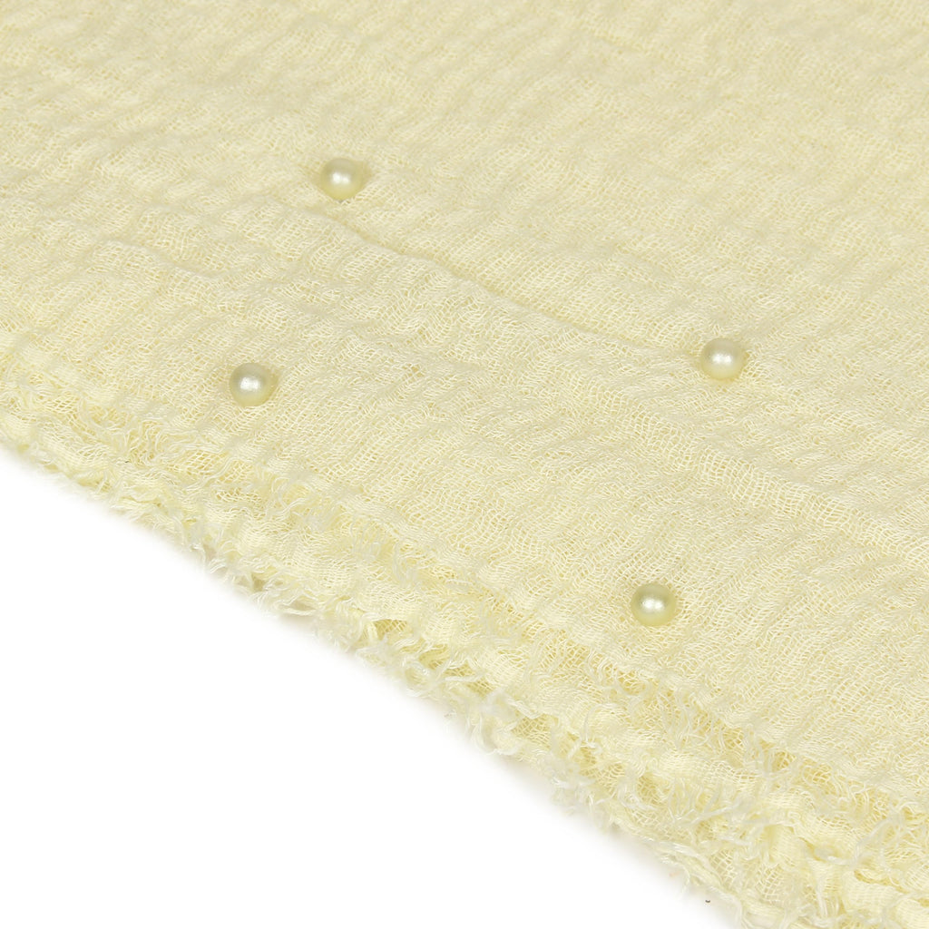 IBA ISBA COLLECTIONS Crinckle Cotton Hijab | Scarves with Pearls Studded | 108 * 90 cms | (Cream 1)