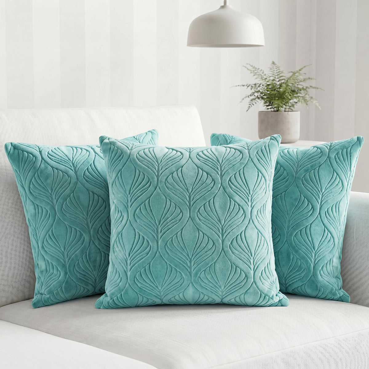 Yellow Weaves Jacquard Cushion Covers | Sofa Cushion Covers | Throw Pillow Cover for Sofa, Couch, Living Room| Removable & Washable | 16x16 Inches, Set of 3 (Powder Blue)