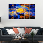 VIBECRAFTS Sunset At Beach 5 Pieces Canvas Wall Painting For Home | Office | Living Room | Gift (PTVC5Pcs4_8518)