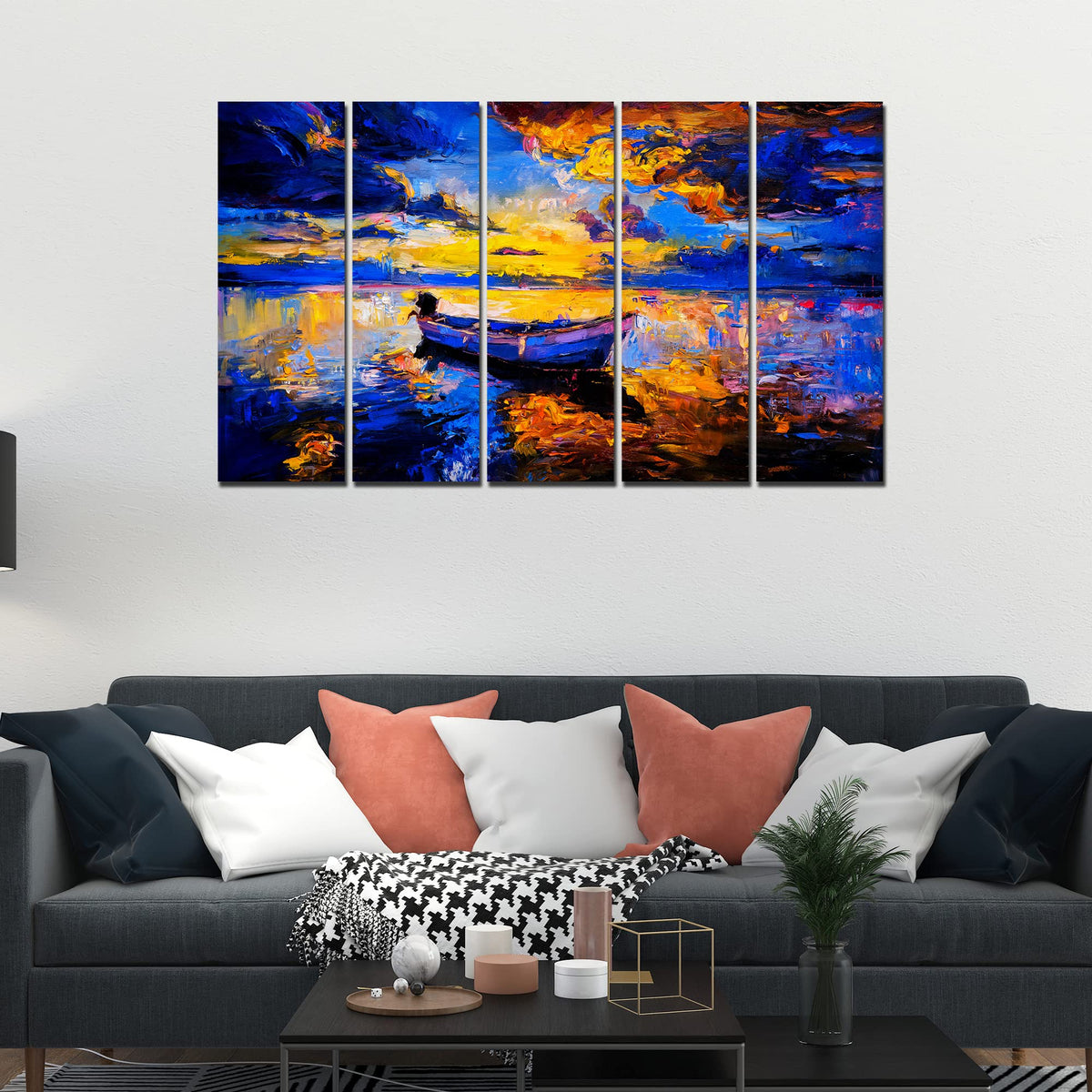 VIBECRAFTS Sunset At Beach 5 Pieces Canvas Wall Painting For Home | Office | Living Room | Gift (PTVC5Pcs4_8518)