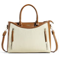 EXOTIC Alvara Tote Bag for Women | Multi-Compartment Handbag with Laptop Space, Front Zip Pockets & Luggage Sleeve | Premium PU Leatherette Work & Travel Tote (BEIGE)